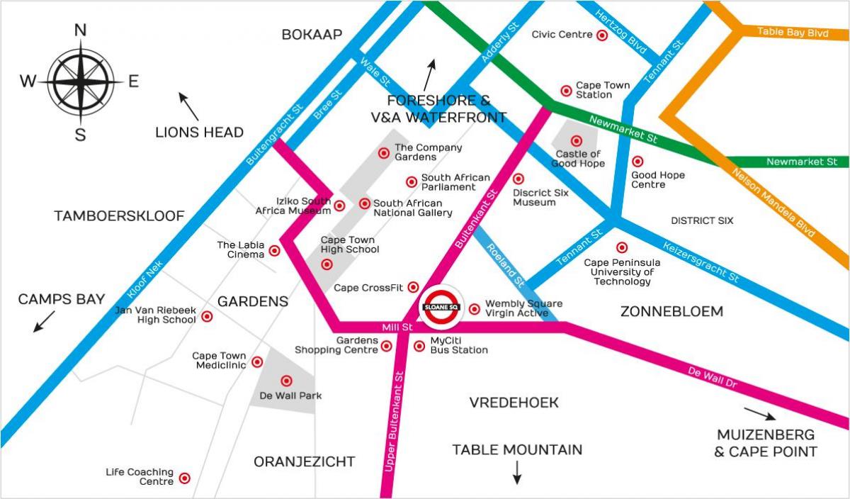 mapa buitenkant kalean Cape Town