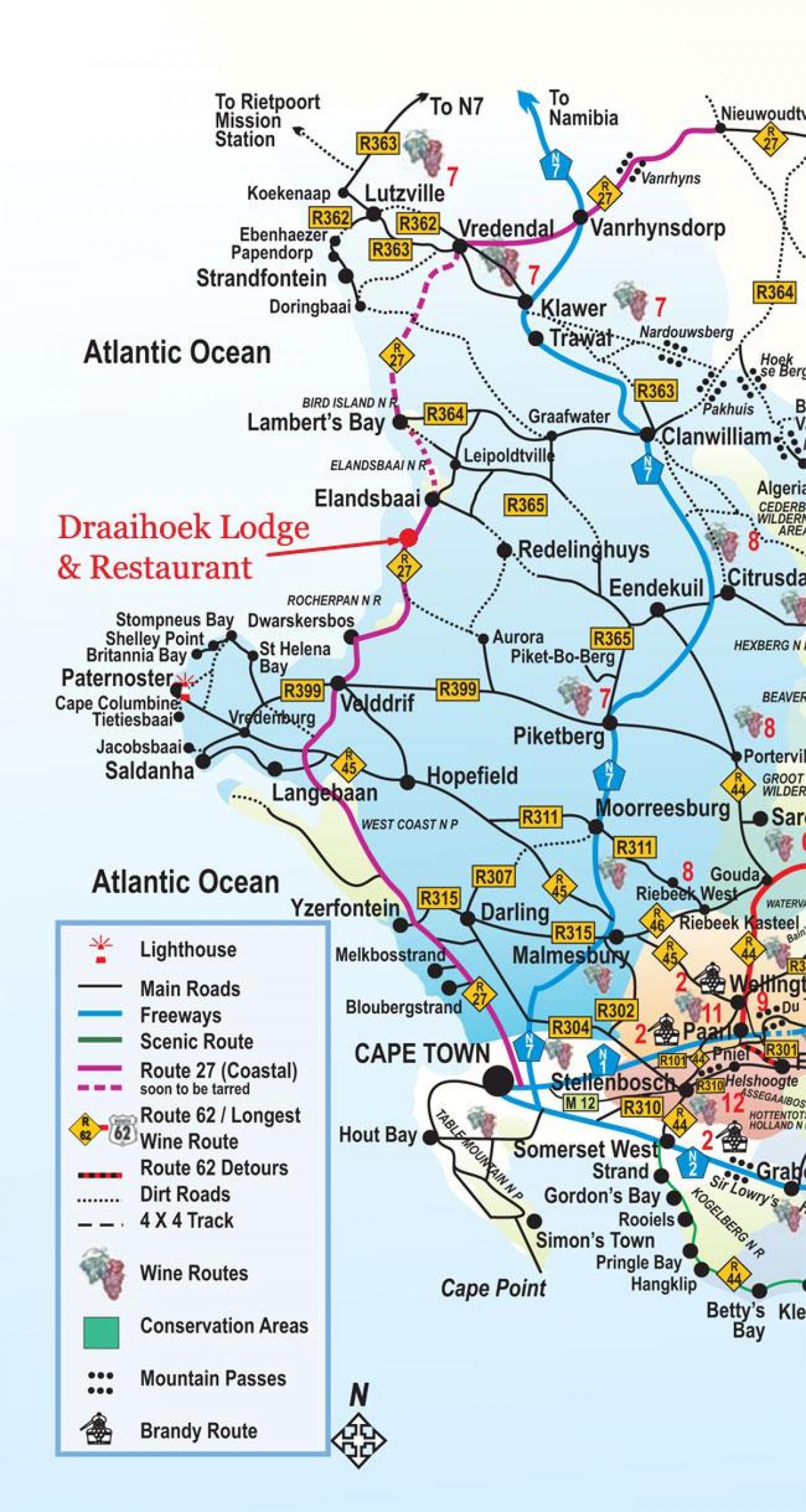mapa Cape Town road