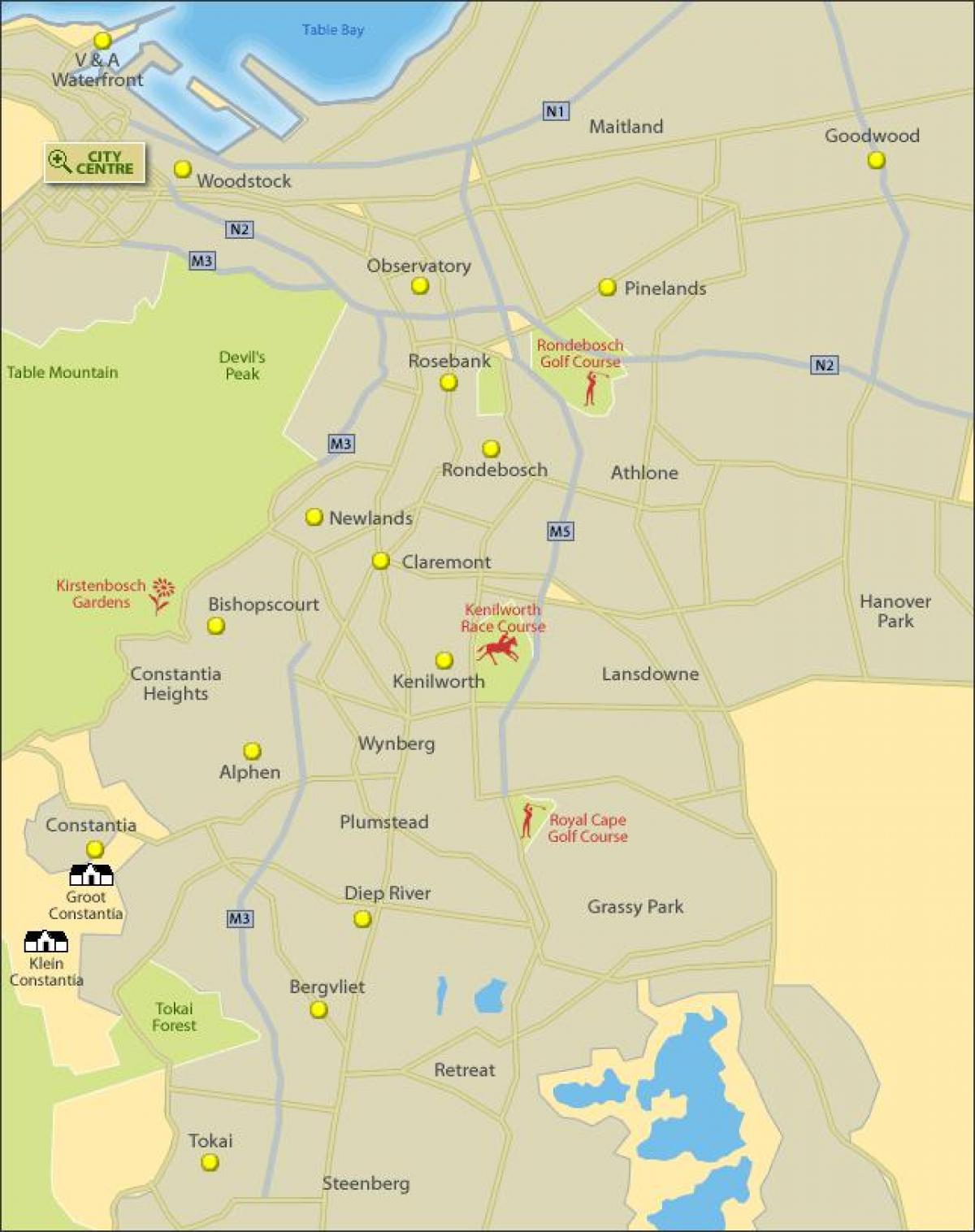 mapa Cape Town hegoaldeko auzo