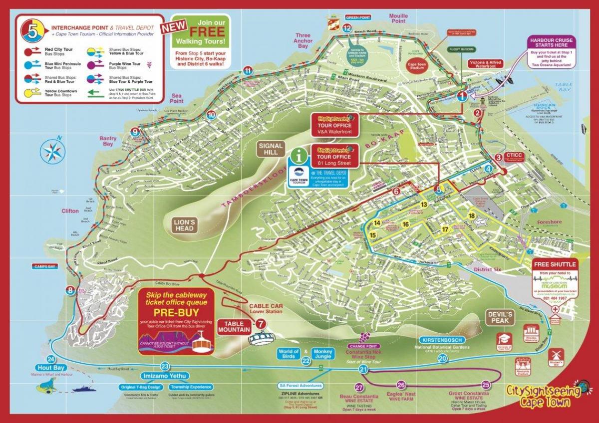 mapa Cape Town city turismo autobusa