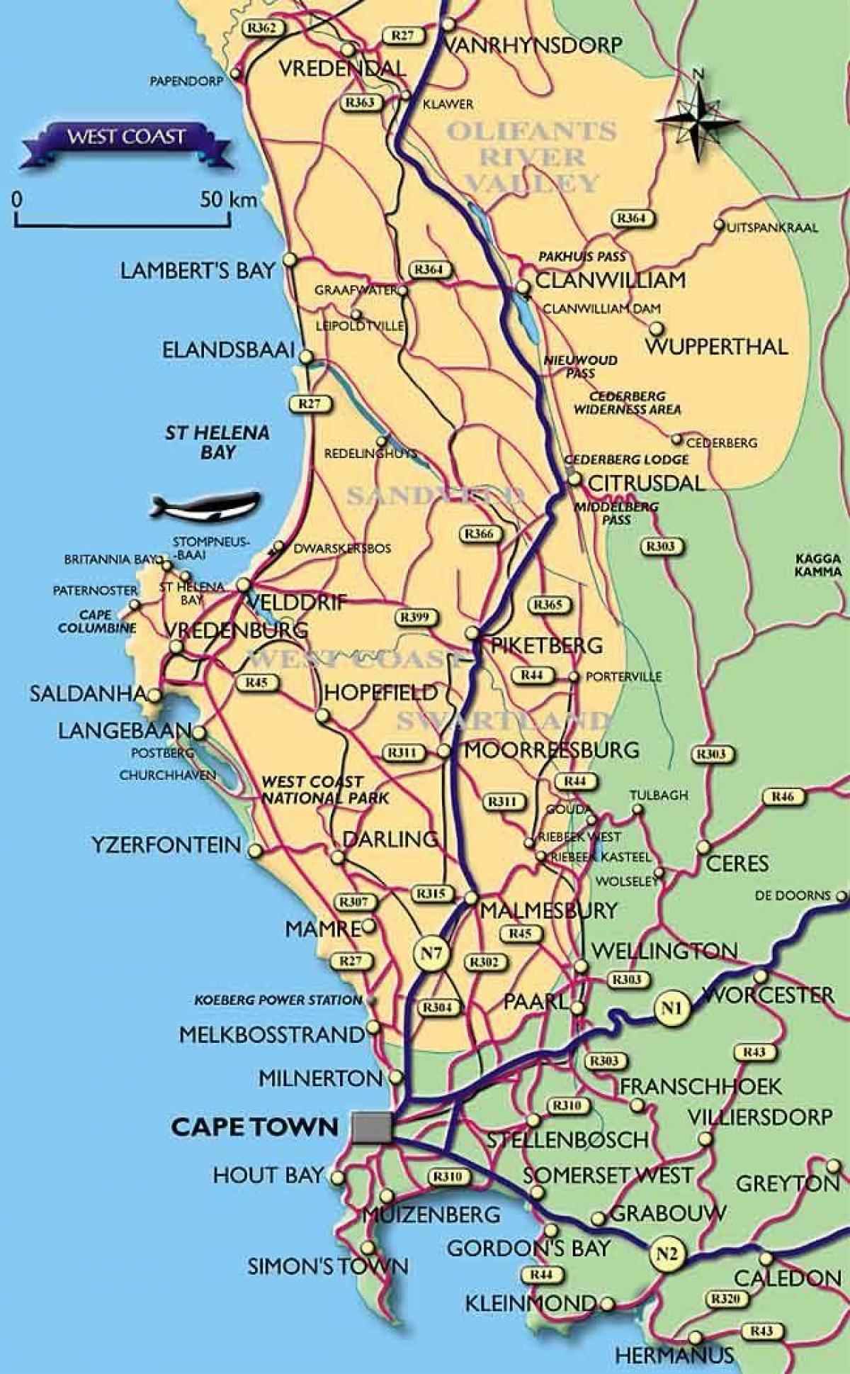 mapa Cape Town kostalde