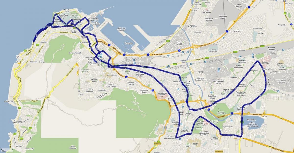 mapa Cape Town maratoia ibilbidea 