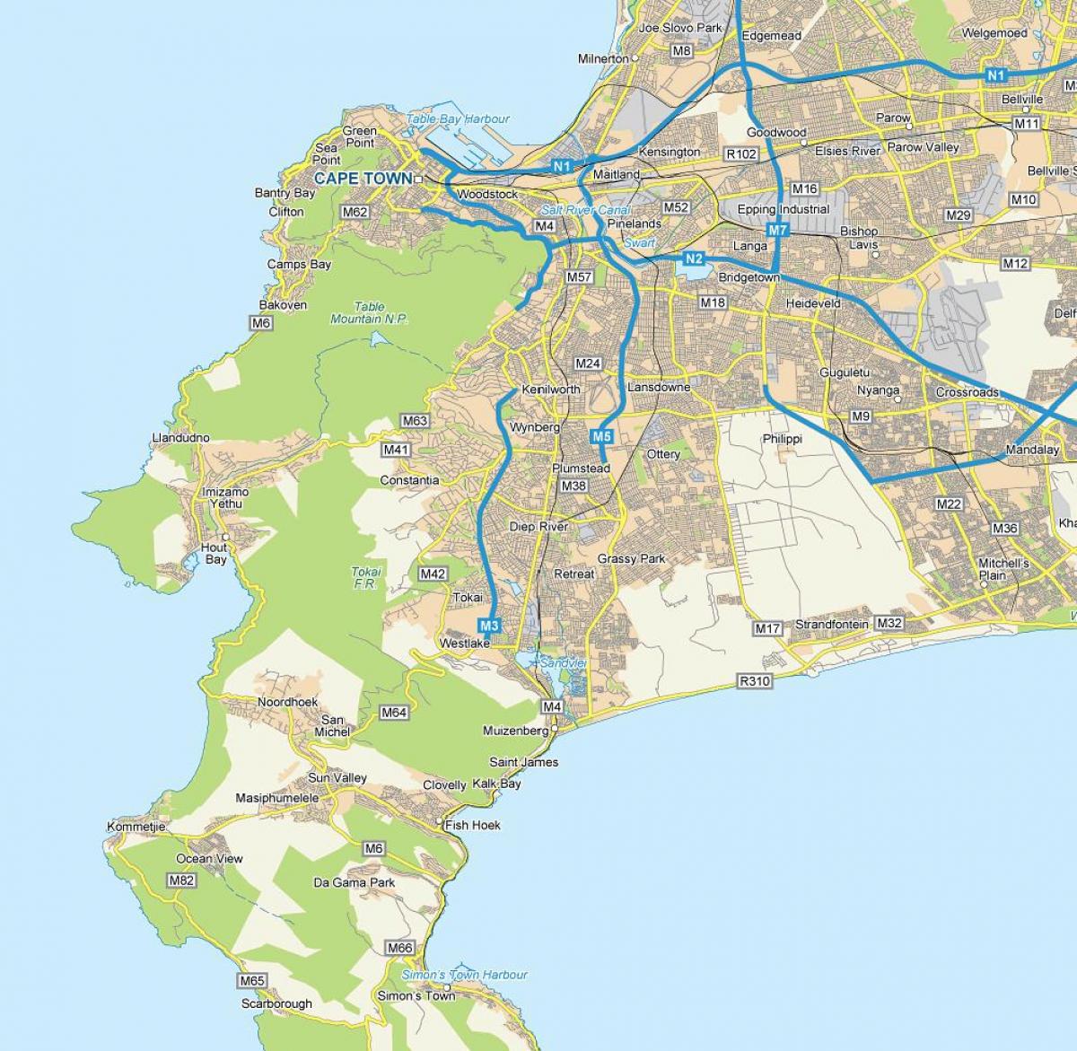 mapa diep ibaiaren Cape Town