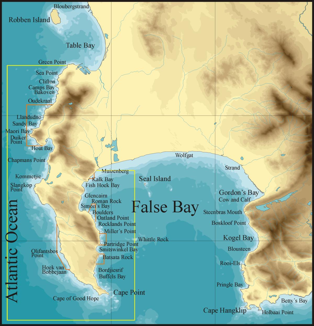mapa false bay Cape Town