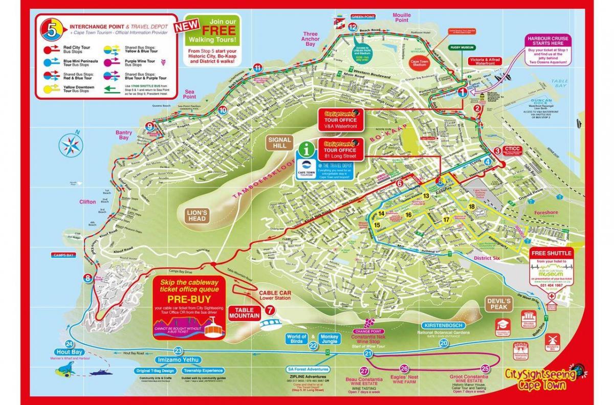Cape Town-hop-on-hop-off autobus mapa