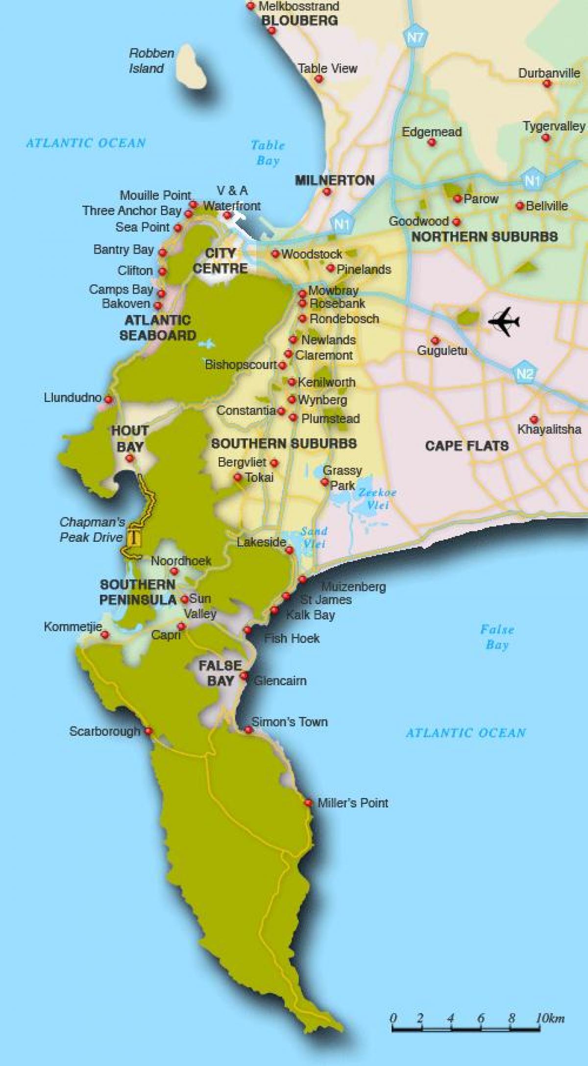 mapa iparraldeko auzo Cape Town