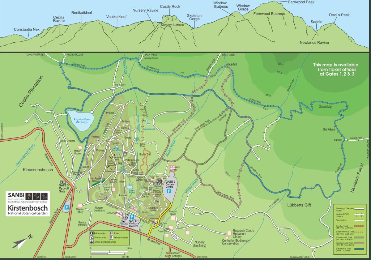 kirstenbosch lorategi botanikoa mapa