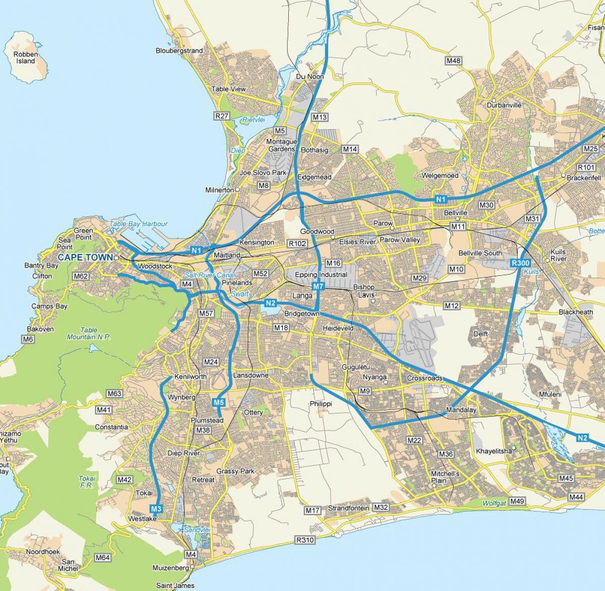 mapa langa Cape Town