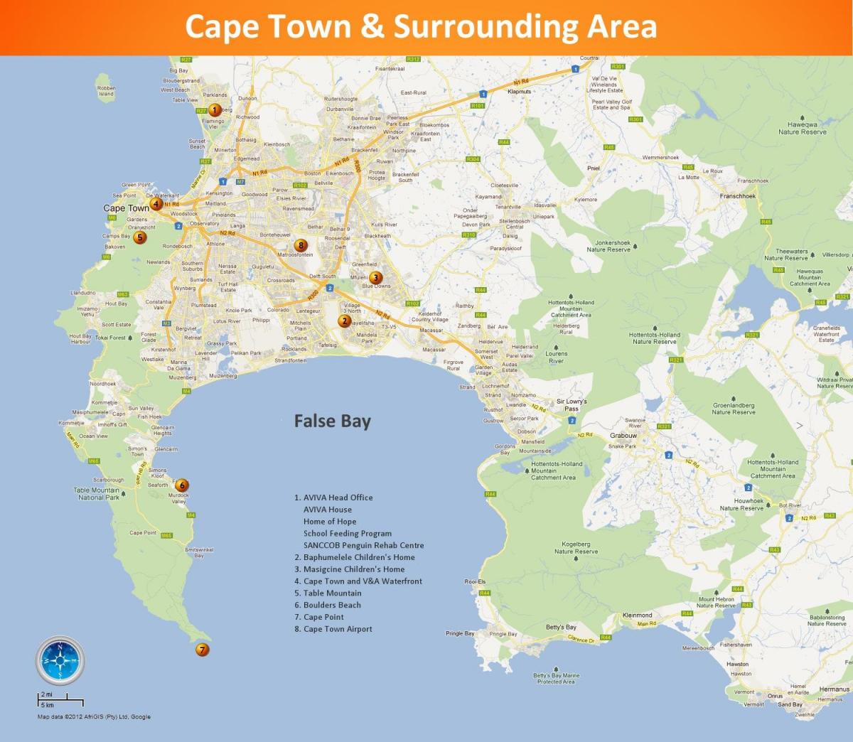 mapa Cape Town & inguruetan