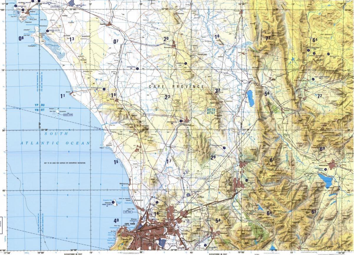 Cape Town topografikoak mapa