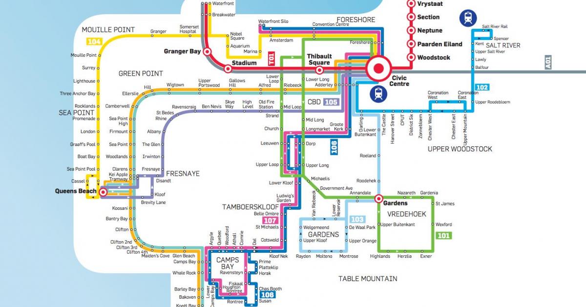 Cape Town autobus mapa