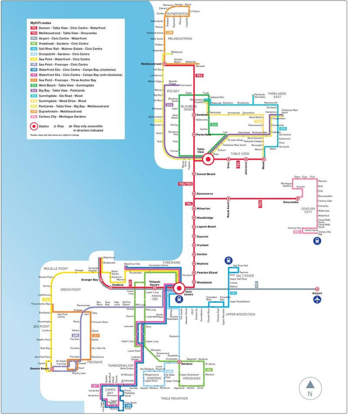 Cape Town myciti autobus ibilbidea mapa