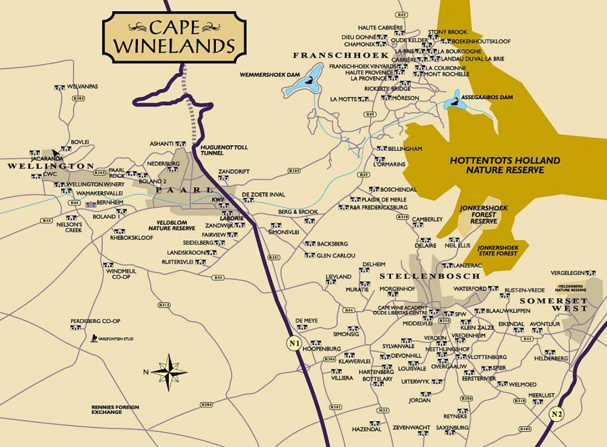 mapa winelands Cape Town