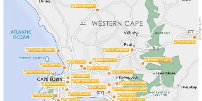 Mapa Cape Town golf ikastaroak 
