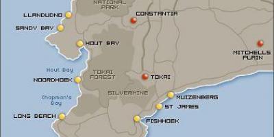 Mapa Cape Town hondartzak